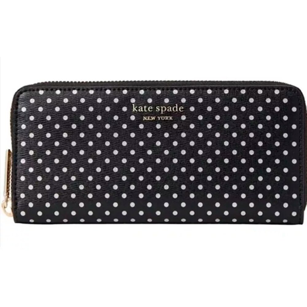 S Kate Spade Spencer Slim Continental Wallet Black White Polka Dot K4546 $198